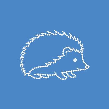 Stylized depiction of a small rodent with spiky fur and a pointed snout, created using white dots on a solid blue vector