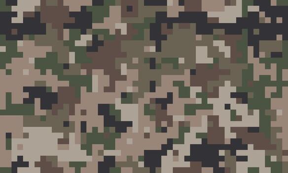 Abstract digital camouflage pattern. Versatile, pixelated design ideal for backgrounds, textiles, or militarythemed projects. Modern, textured aesthetic conveys concealment and strategy. vector