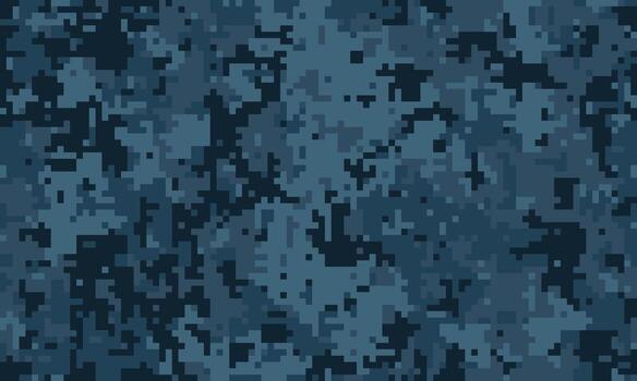 Abstract digital camouflage pattern in shades of blue. Ideal for backgrounds, textiles, or militarythemed designs. Seamless texture with pixelated effect. vector