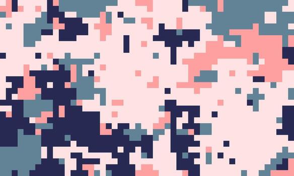 Abstract pixelated camouflage pattern in soft pink, teal, and navy blue. Ideal for fashion, digital design, and modern backgrounds. vector