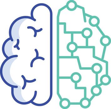 contorno color cerebro y máquina icono vector