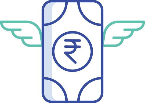 rupee note flying outline color icon design vector