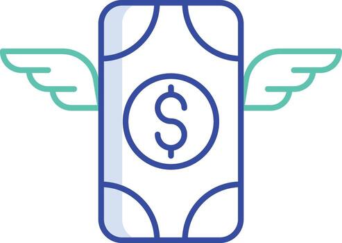 dollar notes flying outline color icon design vector