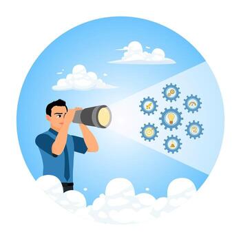 Person looking through telescope for ideas vector