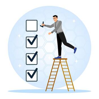 Man checking tasks on a ladder vector