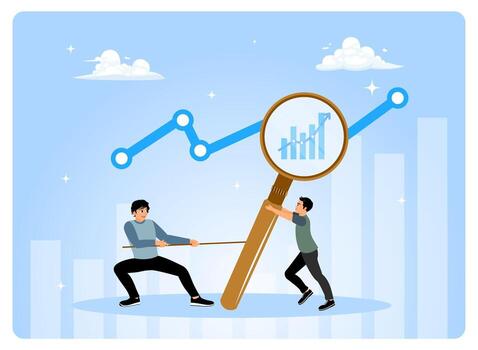 Two people analyzing a growth chart vector