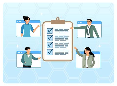 Professionals discussing collaboration tools vector