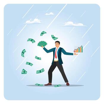 Man with money and growth chart vector