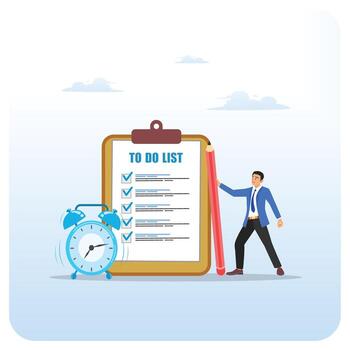 Person with a to-do list and clock vector