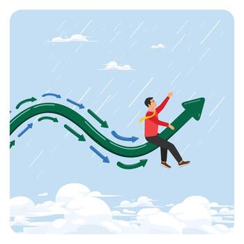 Person riding an upward arrow illustration vector