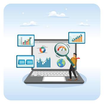 Person analyzing data on a laptop vector