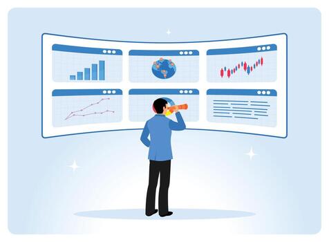 Person analyzing data dashboards vector