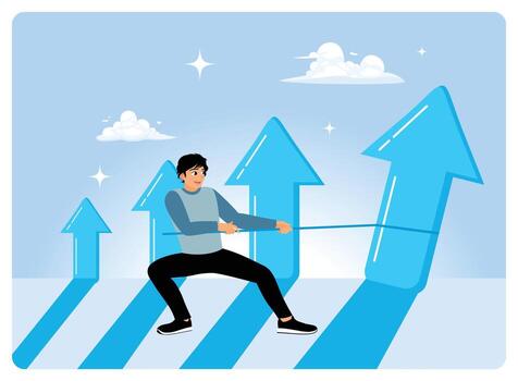 Person pulling arrows upwards for motivation vector