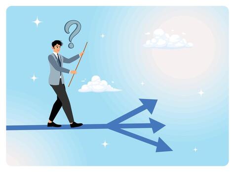 Man contemplating choices at crossroads vector