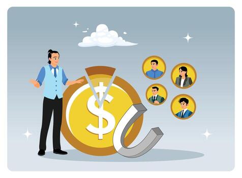 Businessman attracting clients with a dollar symbol vector