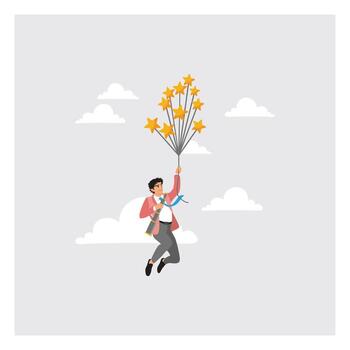 Man with star balloons in the sky vector