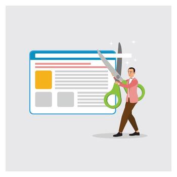 Man cutting a web page design vector