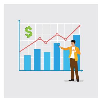Man analyzing financial growth chart vector
