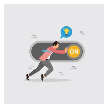 Man turning on a lightbulb idea vector