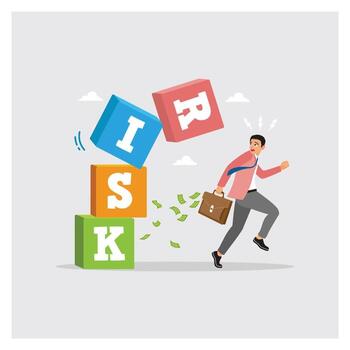 Businessman running from falling risk blocks vector