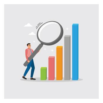 Man examining data growth graph vector