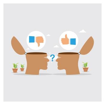 Heads with thumbs up and down icons vector