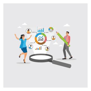 Team analyzing business data together vector