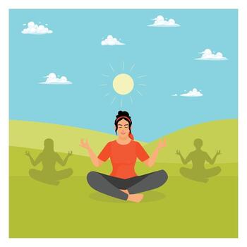 Woman meditating outdoors with shadows vector