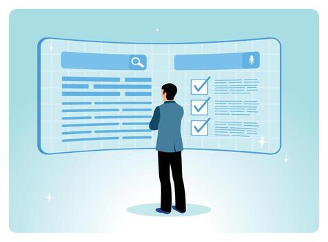 un empresario búsquedas para nuevo carrera oportunidades en el buscar caja. vector