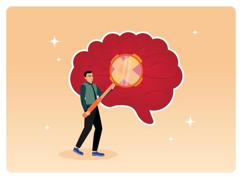 Man examining brain illustration vector
