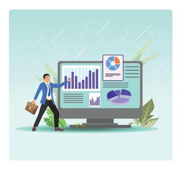 Businessman with computer displaying data visuals vector