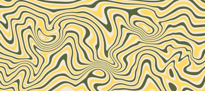 Abstract fluid distortion pattern in earthy tones. A psychedelic liquid background with olive green, yellow, and black swirls, resembling camouflage or marble. vector