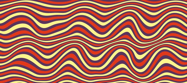 Geometric wavy line pattern with a retro color palette. An abstract op art background with hypnotic sine waves in red, yellow, and blue for a simple, vibrant design vector