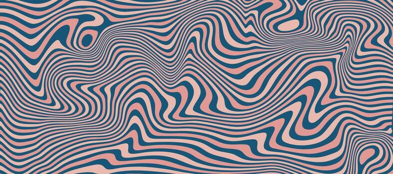 Liquid swirl abstract texture in blue and pink. Psychedelic background with fluid, distorted contour lines for a trendy and modern wallpaper or poster design. vector