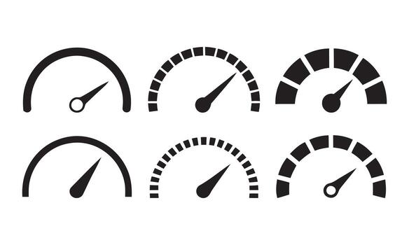 Speedometer and Gauge Icons Set, Performance, Velocity, and Meter Glyphs vector