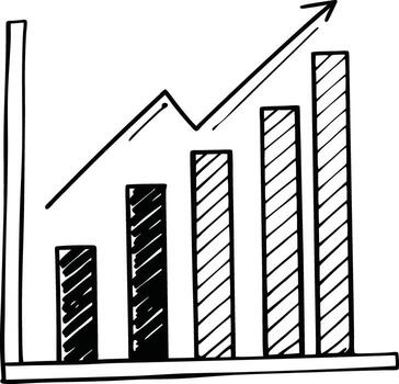 A graph chart with a bar going up vector