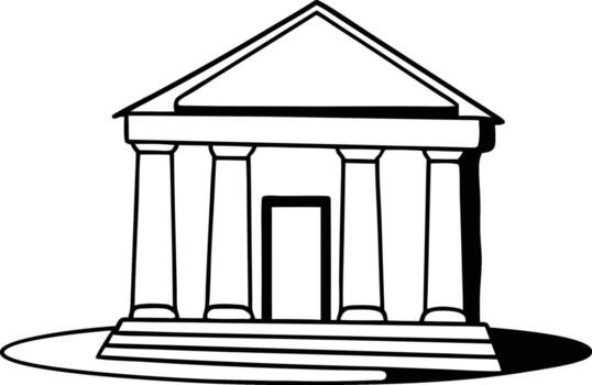 A black and white drawing of a building with columns vector