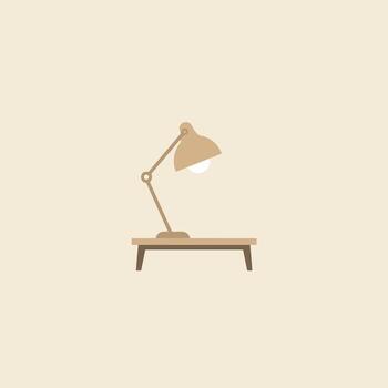 un lámpara en un mesa con un ligero en eso vector