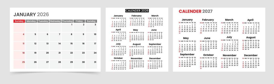 2026 Block Style Calendar Template for Business Personal and Academic Planning vector