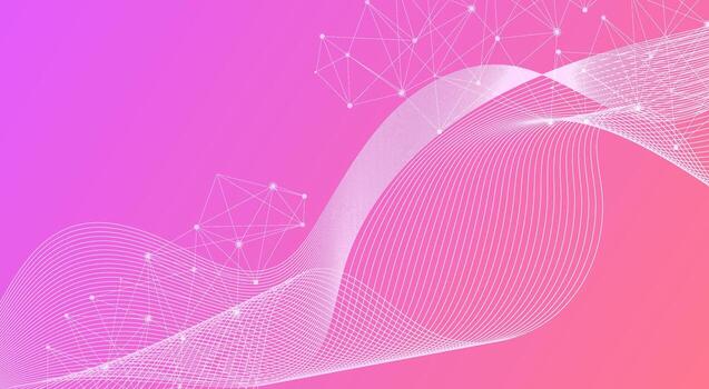 Abstract geometric pink background with network mesh and wavy lines vector