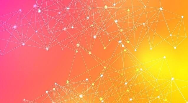 Abstract technology background with pink orange and yellow gradient connecting dots vector