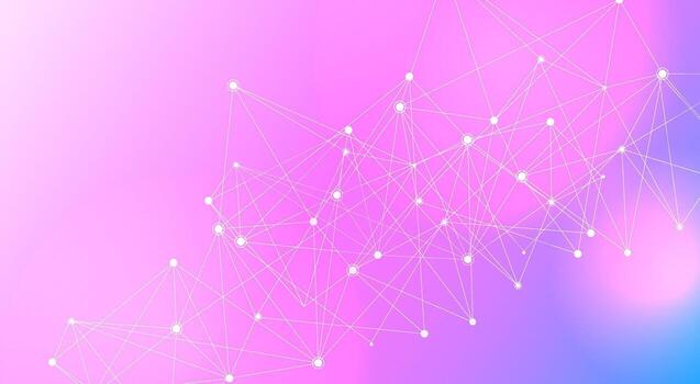 Abstract technology background with connecting dots and lines on pink purple gradient vector