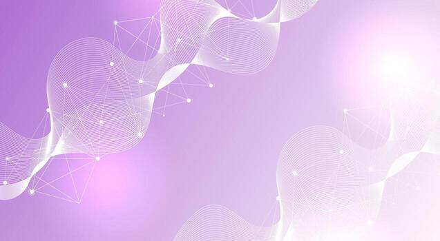 Abstract lavender background with white wavy lines and connected dots network vector