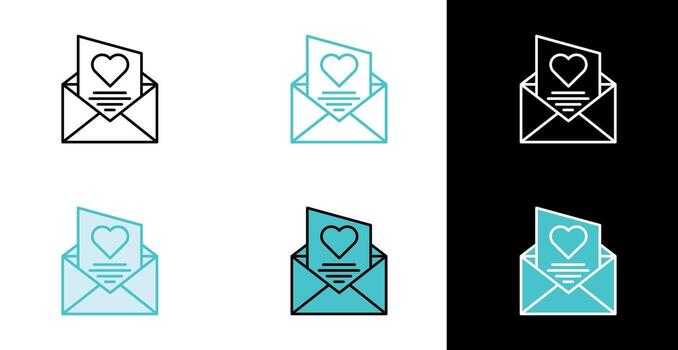 Heart card inside open mail icon in line and fill style vector