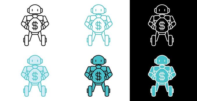 Robot holding dollar bag icon for financial technology and automated banking in line vector