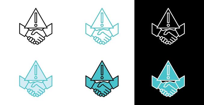 Business trust risk alert icon for contract caution and negotiation warning in line and fill style vector
