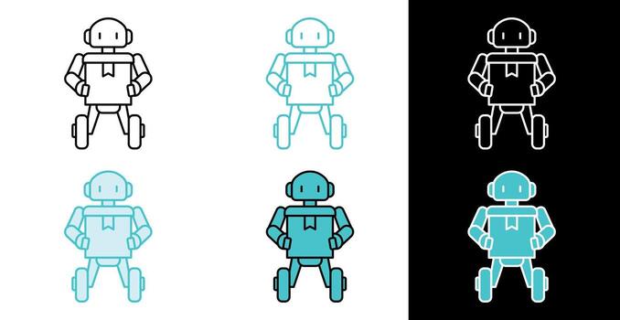 Delivery robot holding box icon for autonomous logistics and shipping services in line and fill style vector