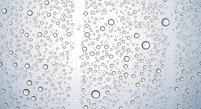 Numerous clear water droplets adhere to a transparent surface, creating a dynamic texture. photo