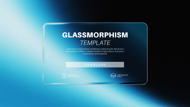 vetromorfismo modello con un' freddo ciano-blu pendenza per un' minimalista digitale carta ui design su un' buio tela psd