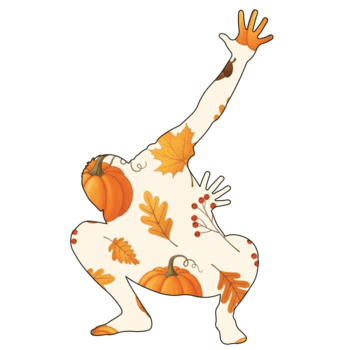 Illustration of a whimsical figure in a dab pose with autumnthemed patterns, isolated on transparent background, celebrating the fall season with a playful twist png